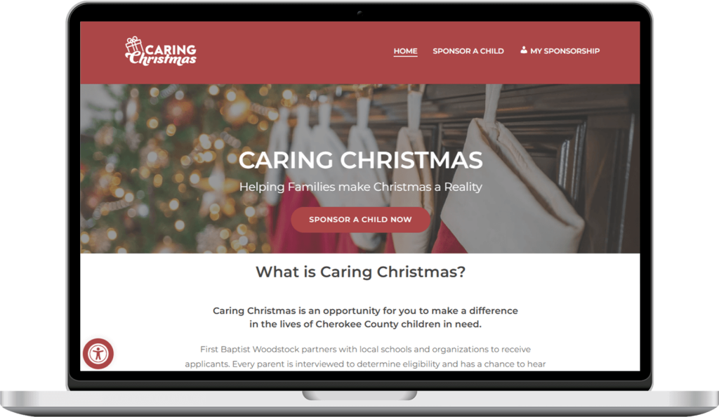 The webpage for First Baptist Church of Woodstock's annual toy drive