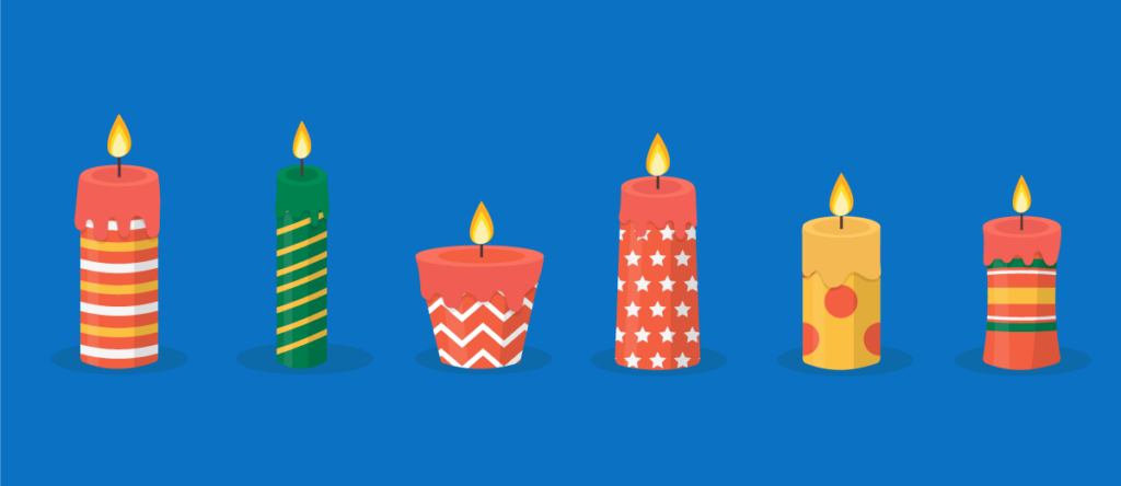 Illustrated candles, which can be thoughtful gift ideas for employees.