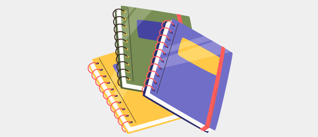 A graphic depicting personalized notebooks, which companies can send as employee gifts.
