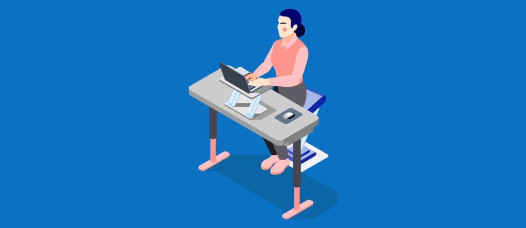 A graphic representing a standing desk converter, which can be a helpful gift for employees.