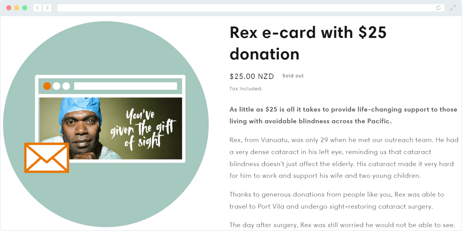 This is a screenshot of the Fred Hollows Foundation’s page for charity donation eCards.