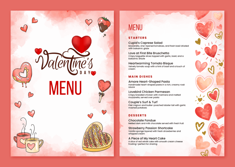 An example menu for a Valentine’s Day fundraising dinner