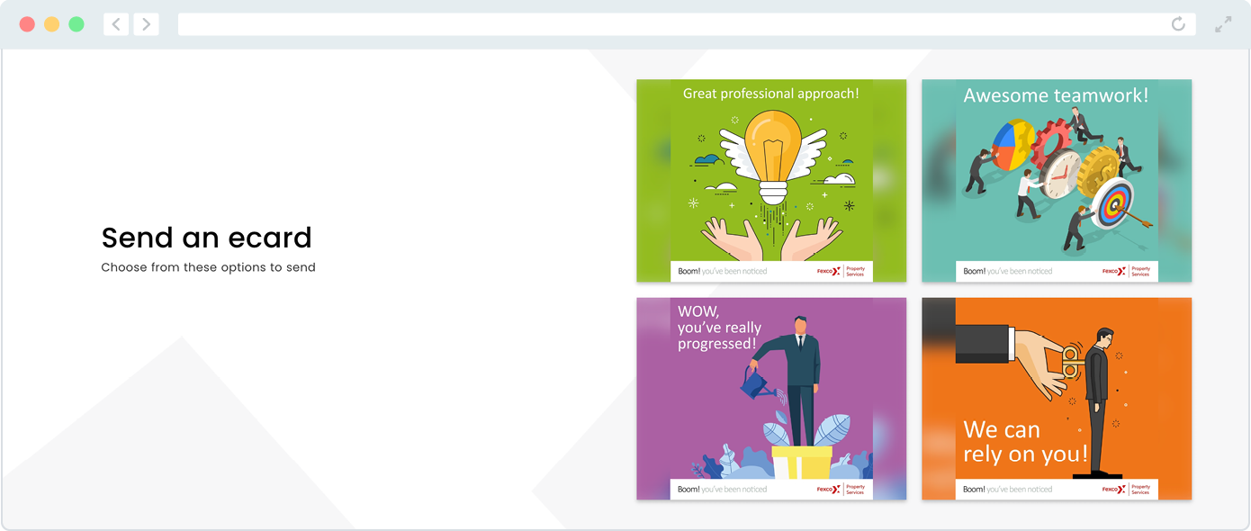 Four eCard designs from Fexco that employees can choose from.