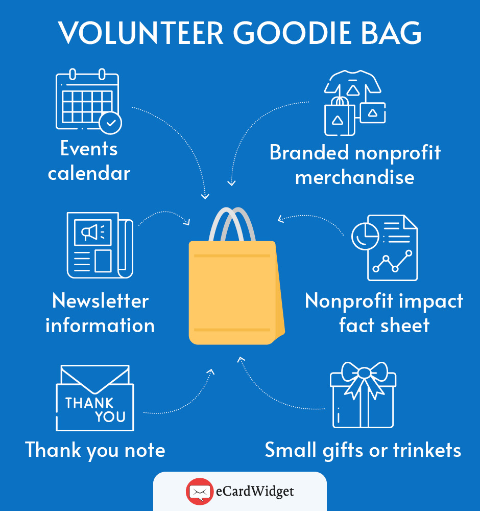 This image depicts items you can place in your volunteer appreciation goodie bag.