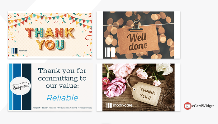 A few of Modivcare’s employee appreciation eCards, which can be used for Administrative Professionals Day.