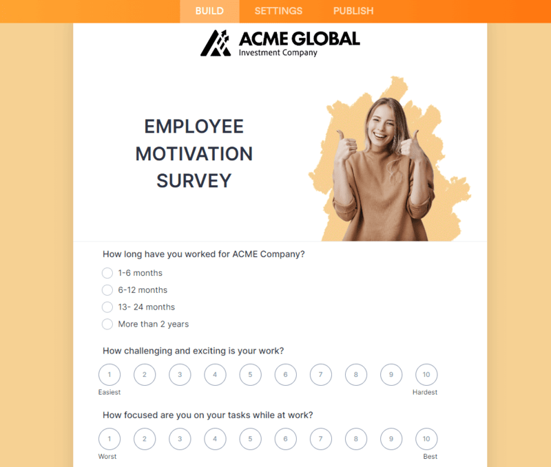 An employee motivation survey being built on Jotform