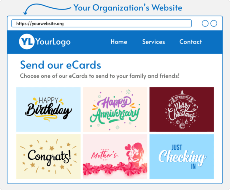 This mockup shows how our nonprofit eCards can be published directly to your organization