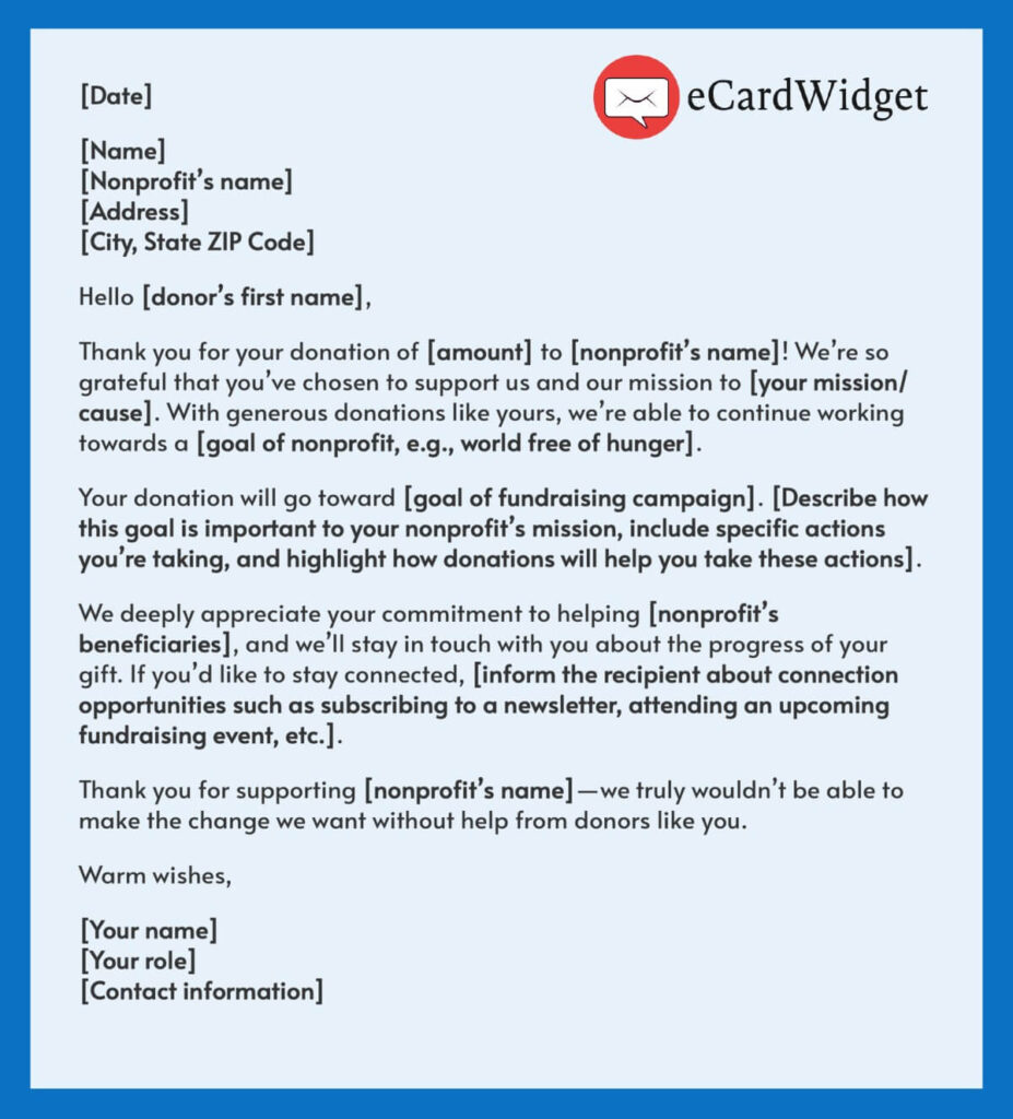 This is a basic donation thank you letter template.