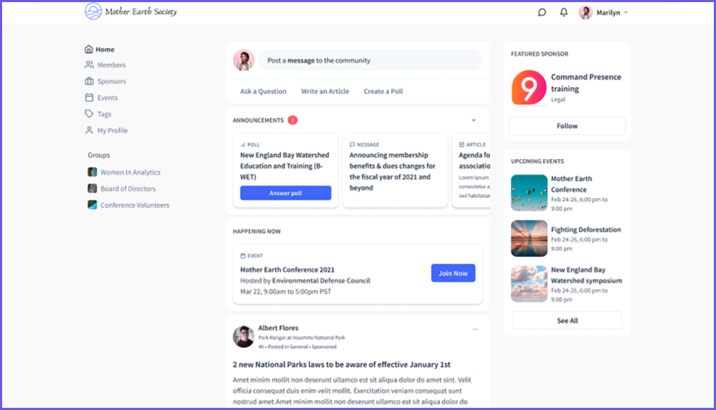 A screenshot of an online community built with Tradewing