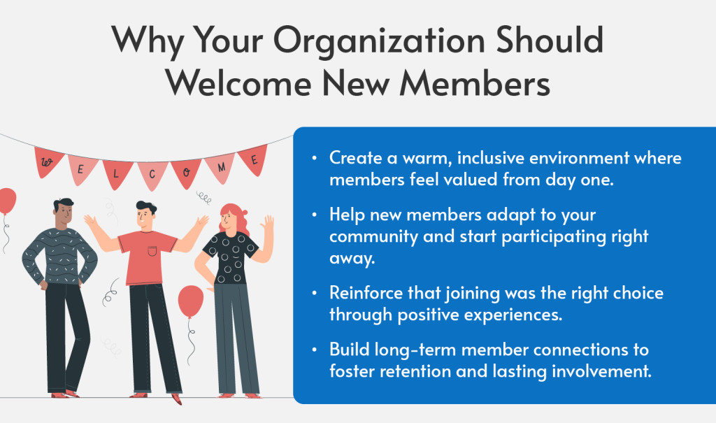 The benefits of welcoming new members to your organization, listed below