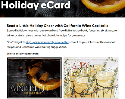 California Wines’ recipe book eCards demonstrate the potential of using eCards for your Christmas fundraising.