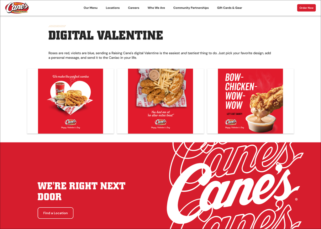 This is an example of a Valentine’s Day eCard gift made by Raising Cane’s.