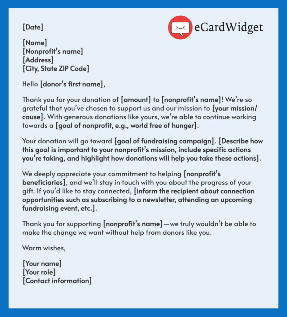 This is a basic donation thank you letter template.