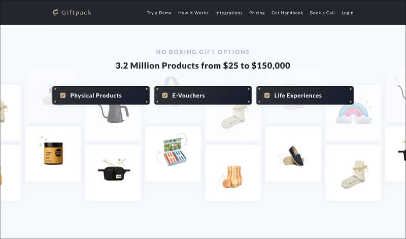Giftpack AI’s corporate gifting platform chooses from physical products, eVouchers, and experiences to send personalized gifts. 