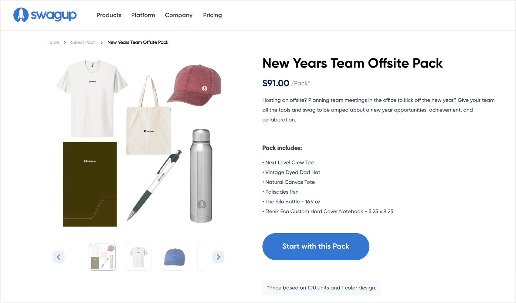 As a corporate gifting company, SwagUp offers branded swag packs like this New Years box. It includes various items we describe in more detail below. 