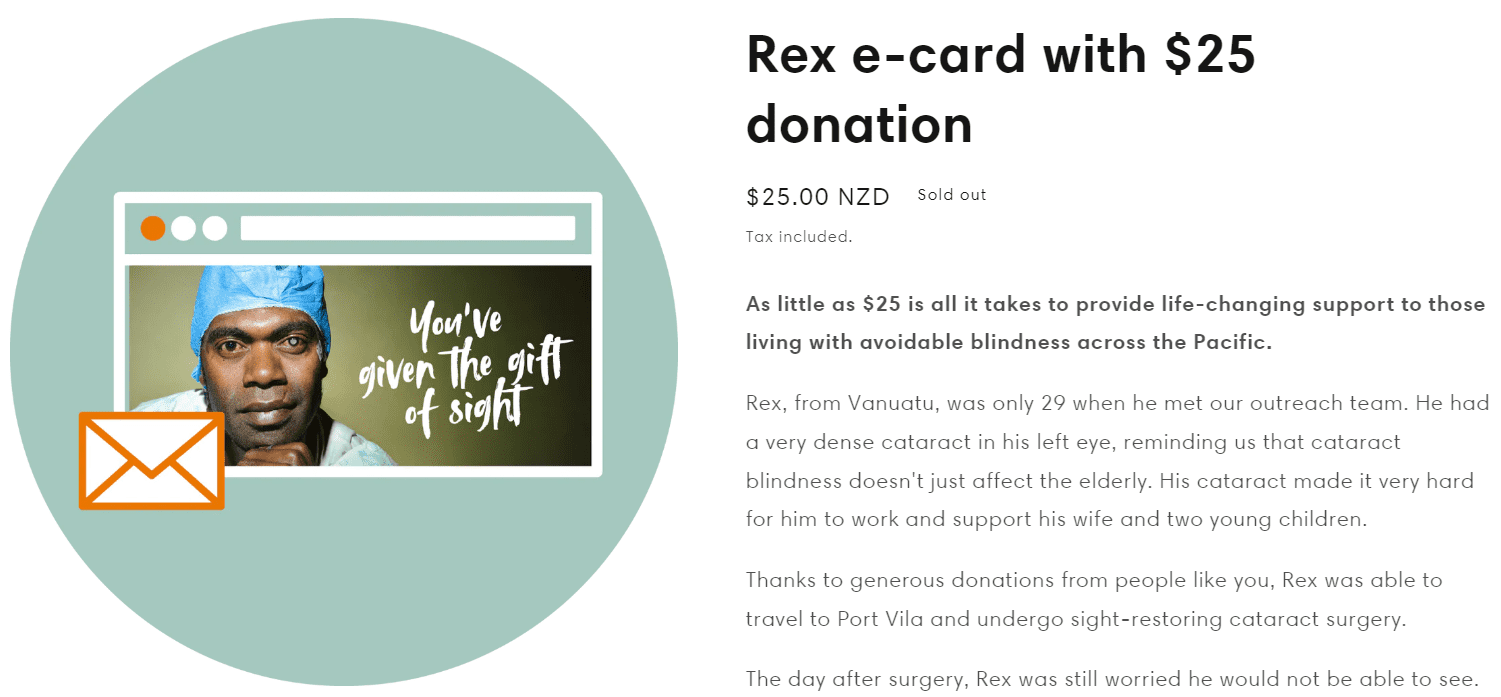 This is a screenshot of the Fred Hollows Foundation’s charity donation eCard.