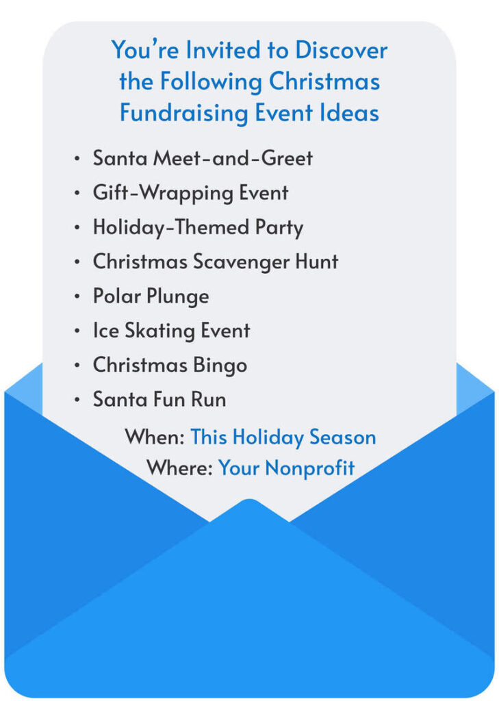 The image lists different Christmas fundraising event ideas that are outlined in the text below.