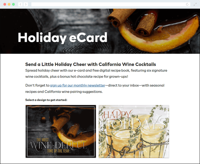 California Wines let customers unlock their customer appreciation gifts by sending their own eCards.