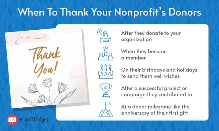 When learning how to thank donors, it’s important to know to reach out at the right frequencies, which are outlined in this graphic.